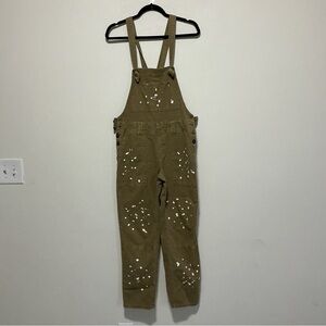 Anthropologie The Wanderer Olive Utility Overalls Paint Splatter Size 27 Cotton